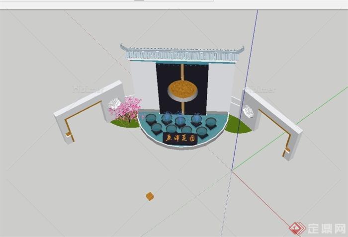 某古典庭院花园入口大门设计SU模型[原创]