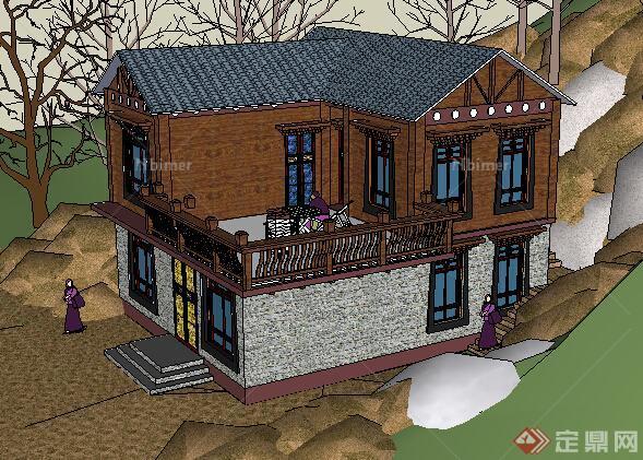 某现代中式风格住宅建筑设计方案SU模型3