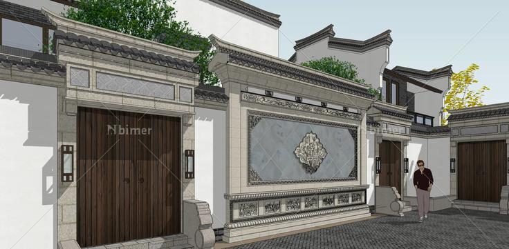 仿古建筑六合院带露台(119028)su模型下载