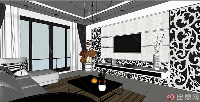 某现代风格详细精致室内客厅空间设计su模型[原创