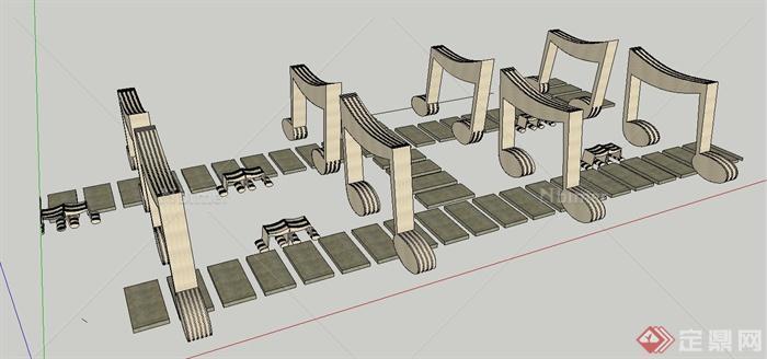 园林景观节点音乐符廊架小品设计SU模型