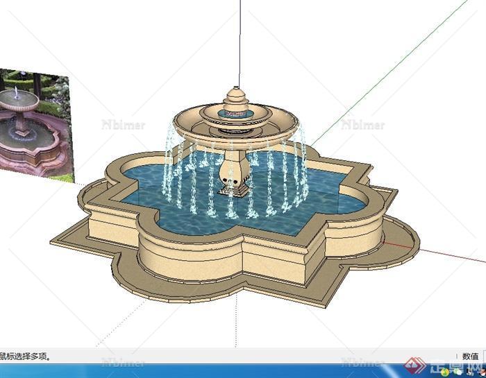 某欧式风格景观水景水钵喷泉水景设计SU模型[原创