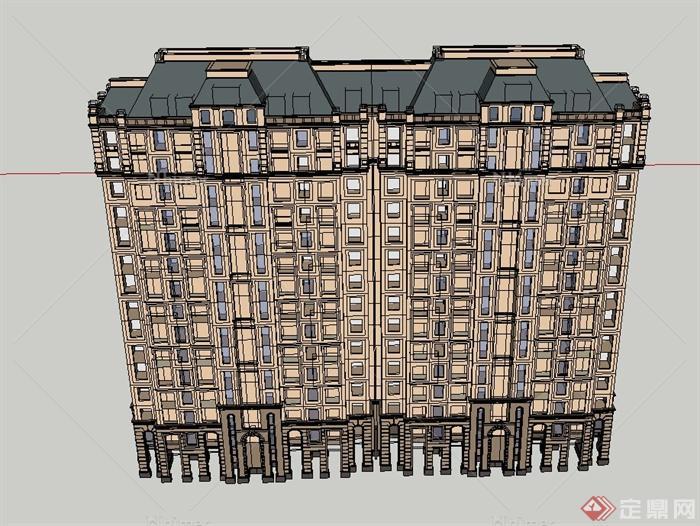某新古典风格高层联排住宅建筑设计SU模型