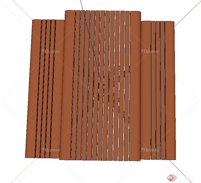 木质长方形连体桌椅设计SU模型[原创]