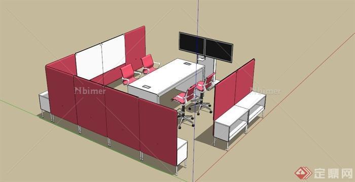 现代公司小型会议室办公家具设计SU模型[原创]