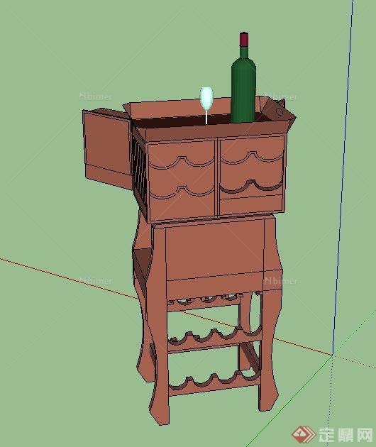 室内木质酒柜设计SU模型