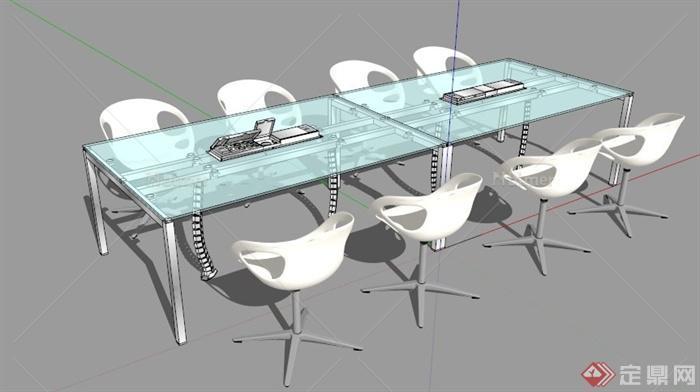现代办公室玻璃桌椅组合SU模型[原创]