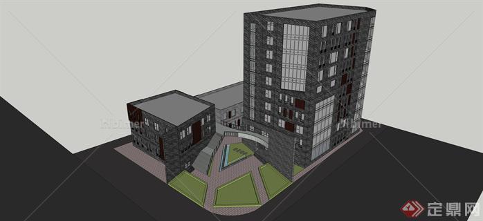 现代高层办公楼建筑设计sketchup模型[原创]