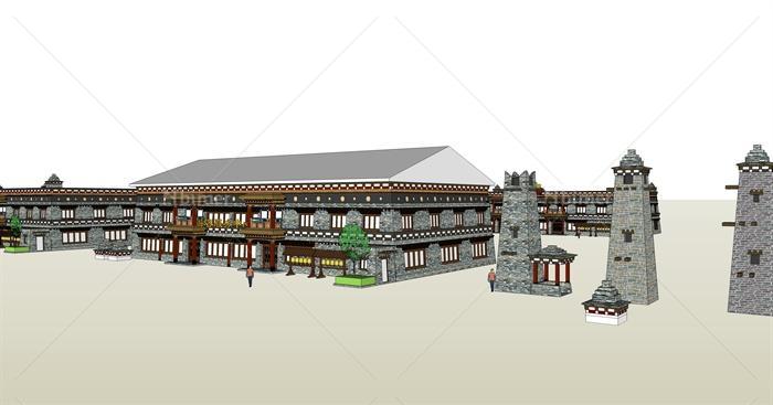 藏式风格游客服务中心建筑设计su模型[原创]