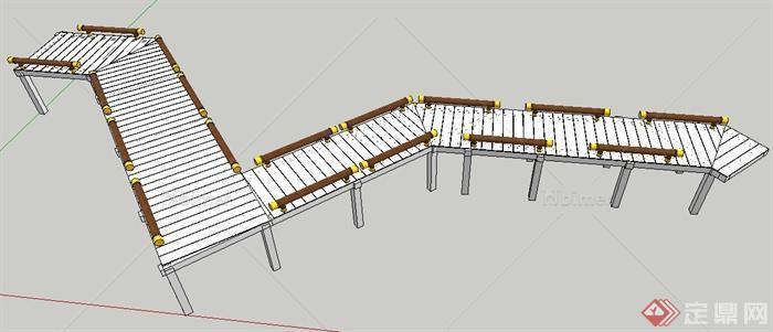 园林景观转折木栈道su模型