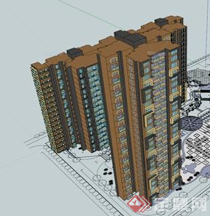 某现代多层高层居住建筑楼群设计SU模型素材