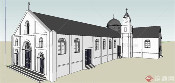 某单层欧式风格教堂建筑设计SU模型