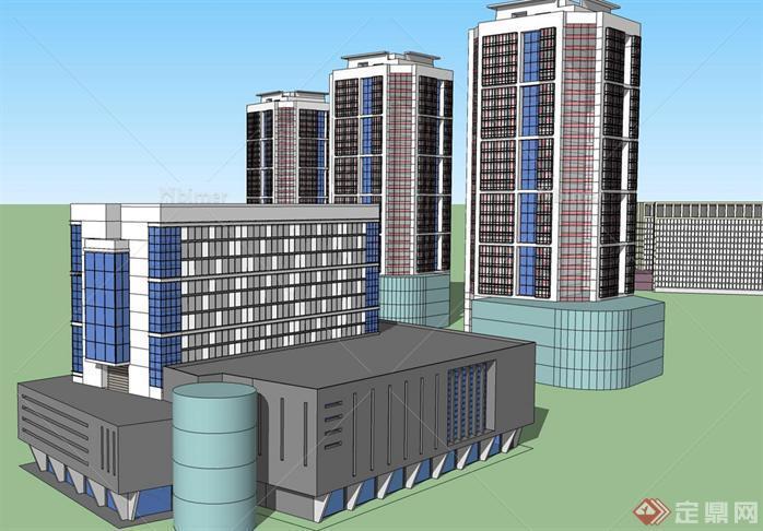 高层商务办公楼建筑群设计方案su模型