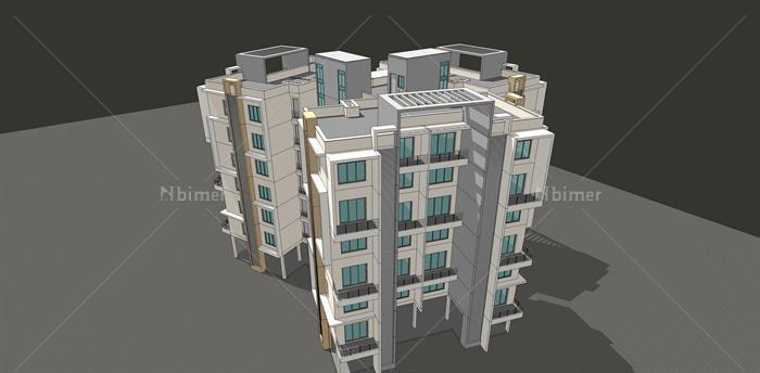 某现代小高层住宅公寓建筑设计方案SU模型[原创]