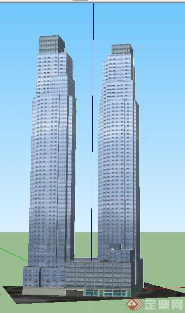 某现代高层双栋办公建筑设计su模型