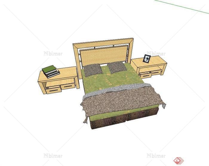 某现代风格双人床、床头柜、台灯组合设计su模型