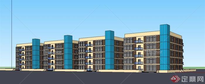 现代联排五层公寓楼建筑设计su模型[原创] - SketchUp模型库- 毕马汇Nbimer