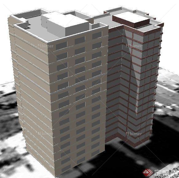 两栋办公楼建筑设计su概念模型
