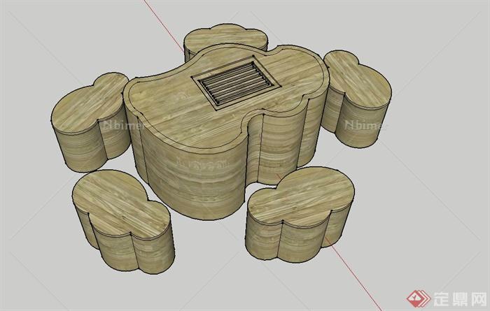 木质茶桌凳设计su模型[原创]