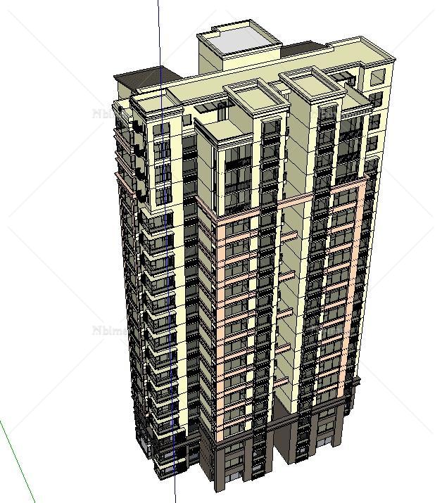 某现代高层公寓楼建筑设计方案SU模型[原创]