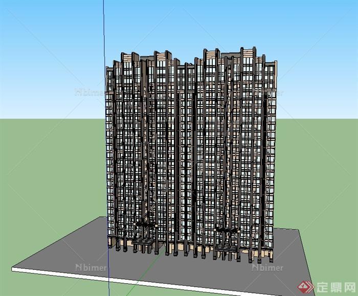 现代风格高层住宅小区楼设计SU草图大师模型[原创