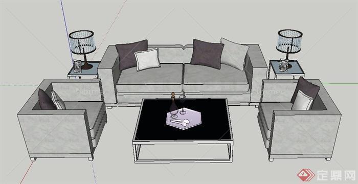 现代某住宅客厅沙发组合设计su模型