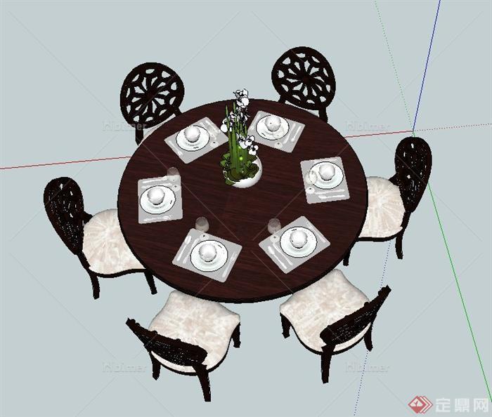 某欧式风格六人木质餐桌椅设计SU模型