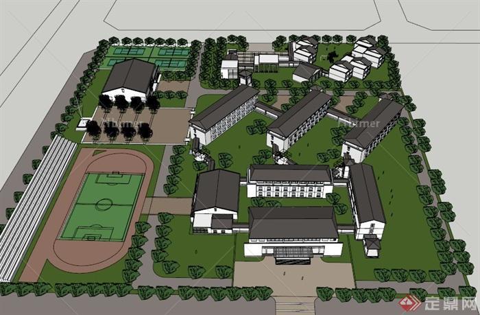 某县第二中学校园建筑设计SU模型
