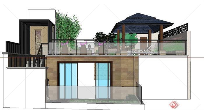 某多层住宅建筑屋顶花园景观规划设计SU模型[原创