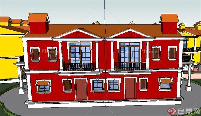 某欧陆式联排别墅建筑设计方案su模型