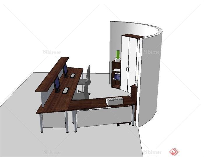 某现代室内办公桌椅、柜子设计su模型[原创]
