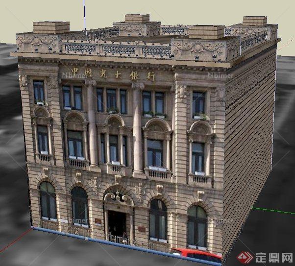 欧式风格银行办公楼建筑设计su模型