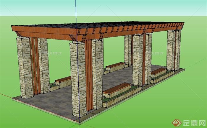 园林景观节点长方形廊架设计SU模型