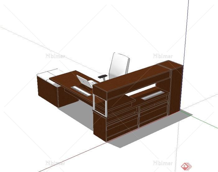 现代风格木板办公桌椅设计su模型[原创]