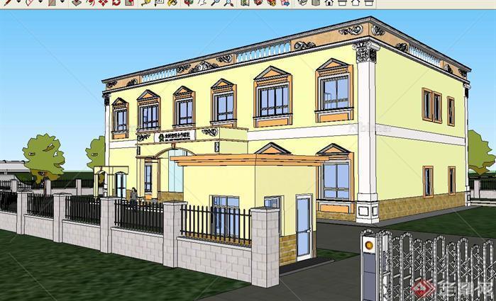 欧式农村信用社建筑SU精致设计模型[原创]