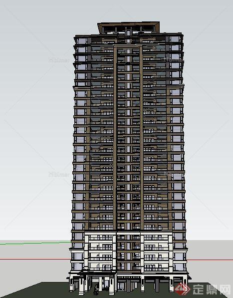 现代高层独栋住宅公寓建筑设计su模型[原创]