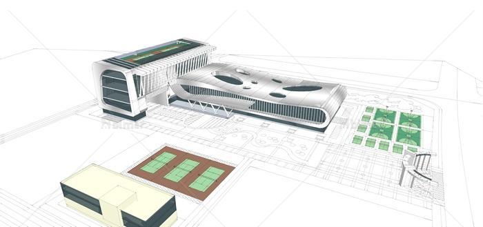 现代简约体育馆建筑及大门设计su模型