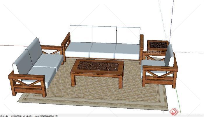 现代某中式沙发组合设计SU模型
