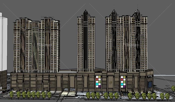 新古典沿街商住高层建筑设计方案su模型[原创]