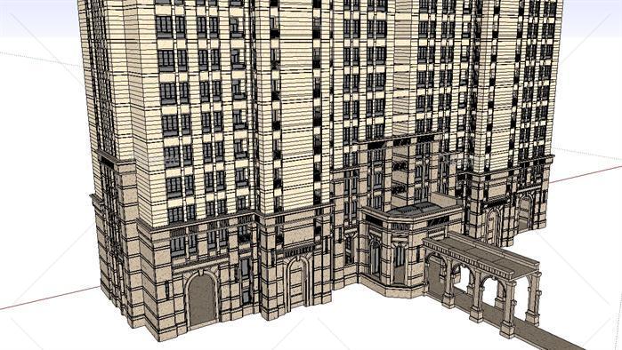 某新古典风格住宅公寓建筑设计SU模型（含CAD户型