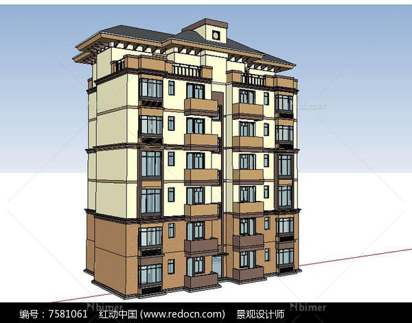 地中海风格多层住宅建筑草图大师SU模型