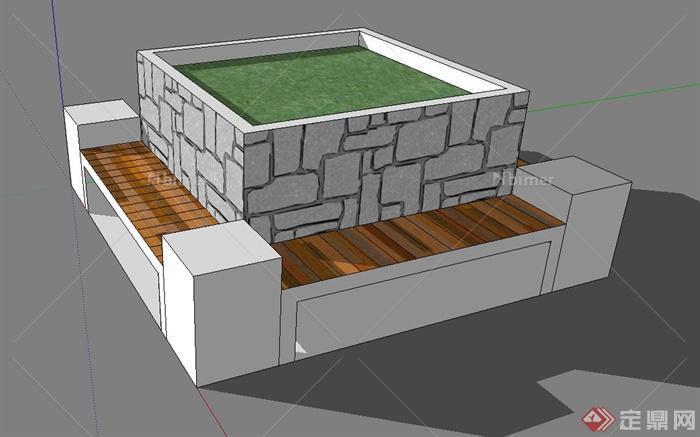 现代挡墙树池、树池坐凳设计su模型[原创]