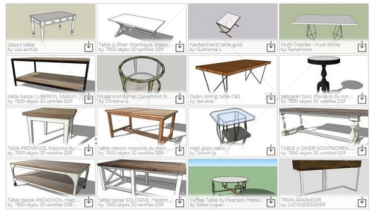 150款SketchUp官方模型库桌子与茶几模型
