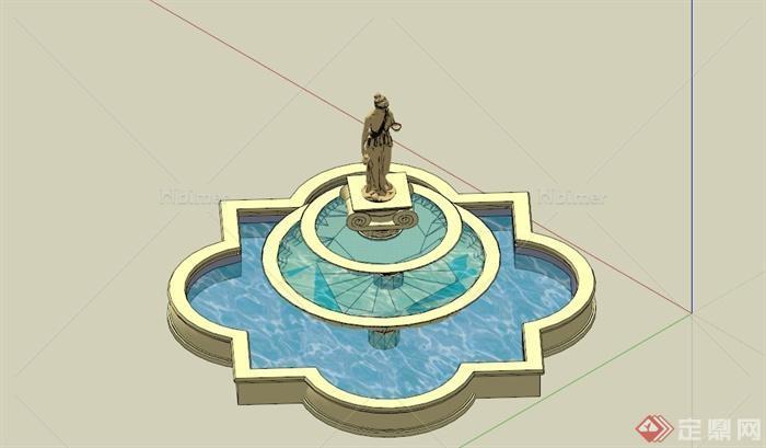 欧式多层雕塑喷泉水池SU模型