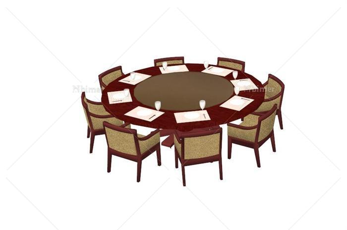 某酒店包房八人圆形餐桌设计su模型[原创]