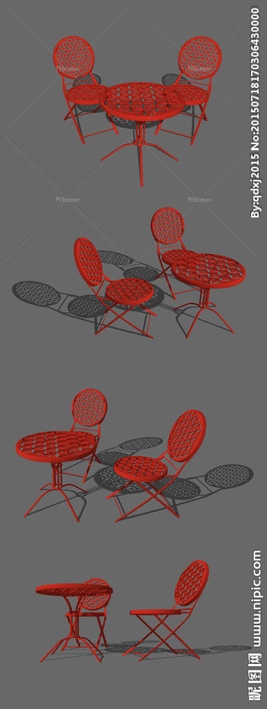 中式红色镂空桌椅SU模型设计图片