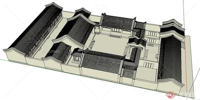 某中式古建民居四合院建筑设计su模型