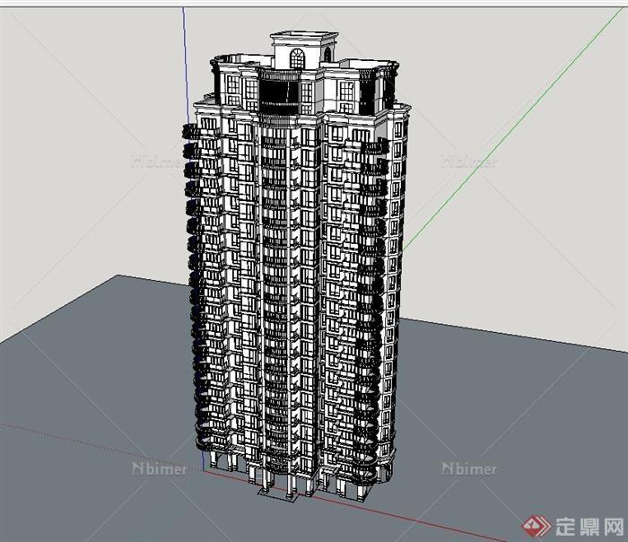现代风格高层详细居住建筑楼设计su模型[原创]