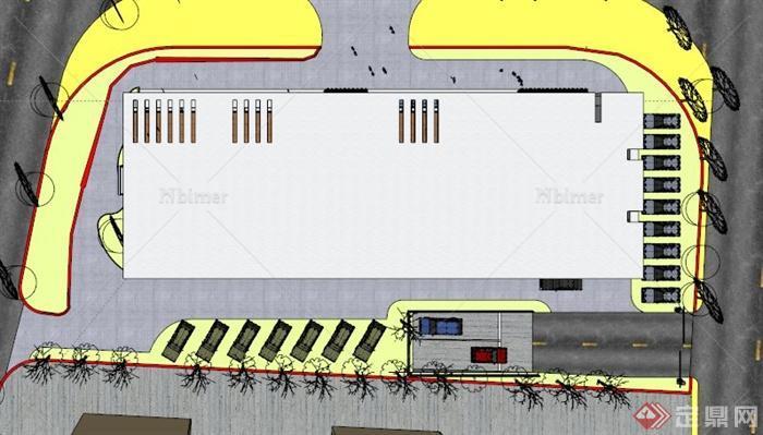 六层现代简约办公楼建筑SU模型