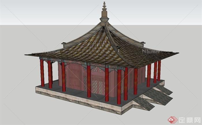 古典中式四角亭房设计su模型